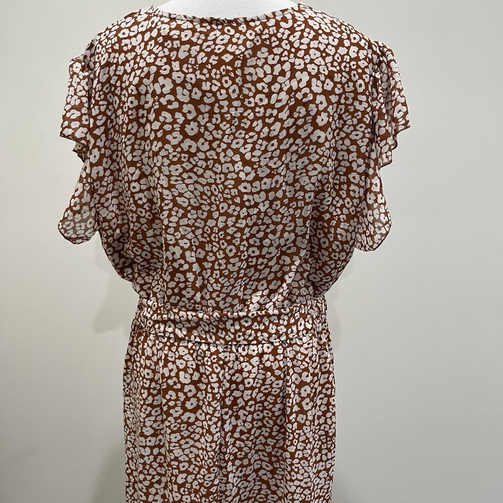 Pretty‎ Garden Womens Maxi Dress XXL Flutter Sleeve Leopard Brown Belted Dainty - Picture 5 of 10